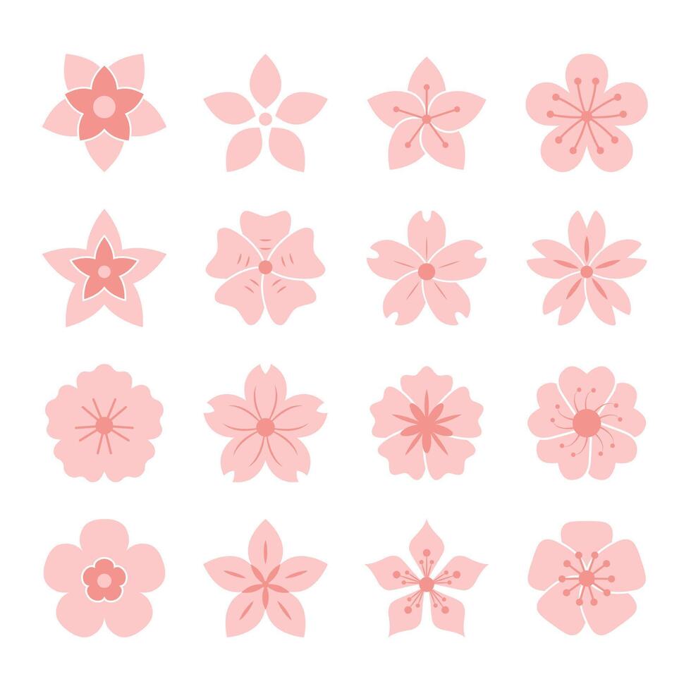 Sakura flower set in pastel pink tones vector