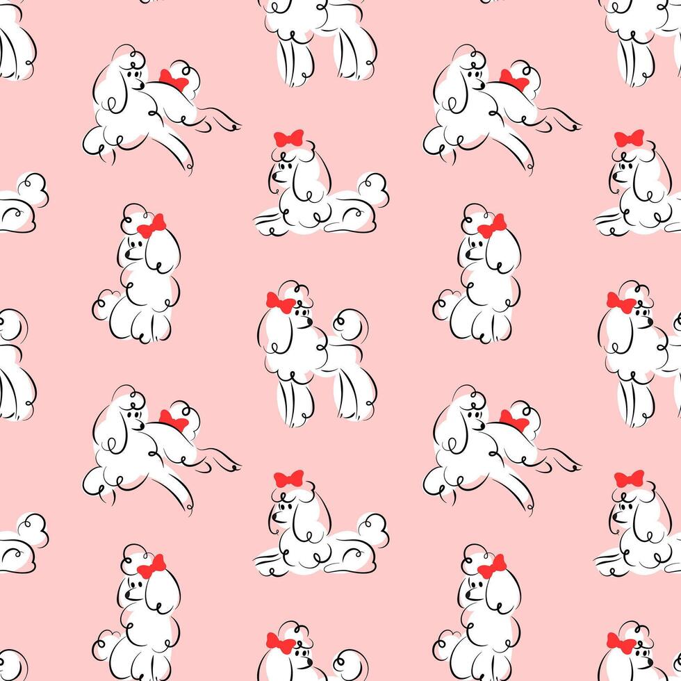 Cute white poodle print for girls clothes. Seamless pattern. Background design. vector