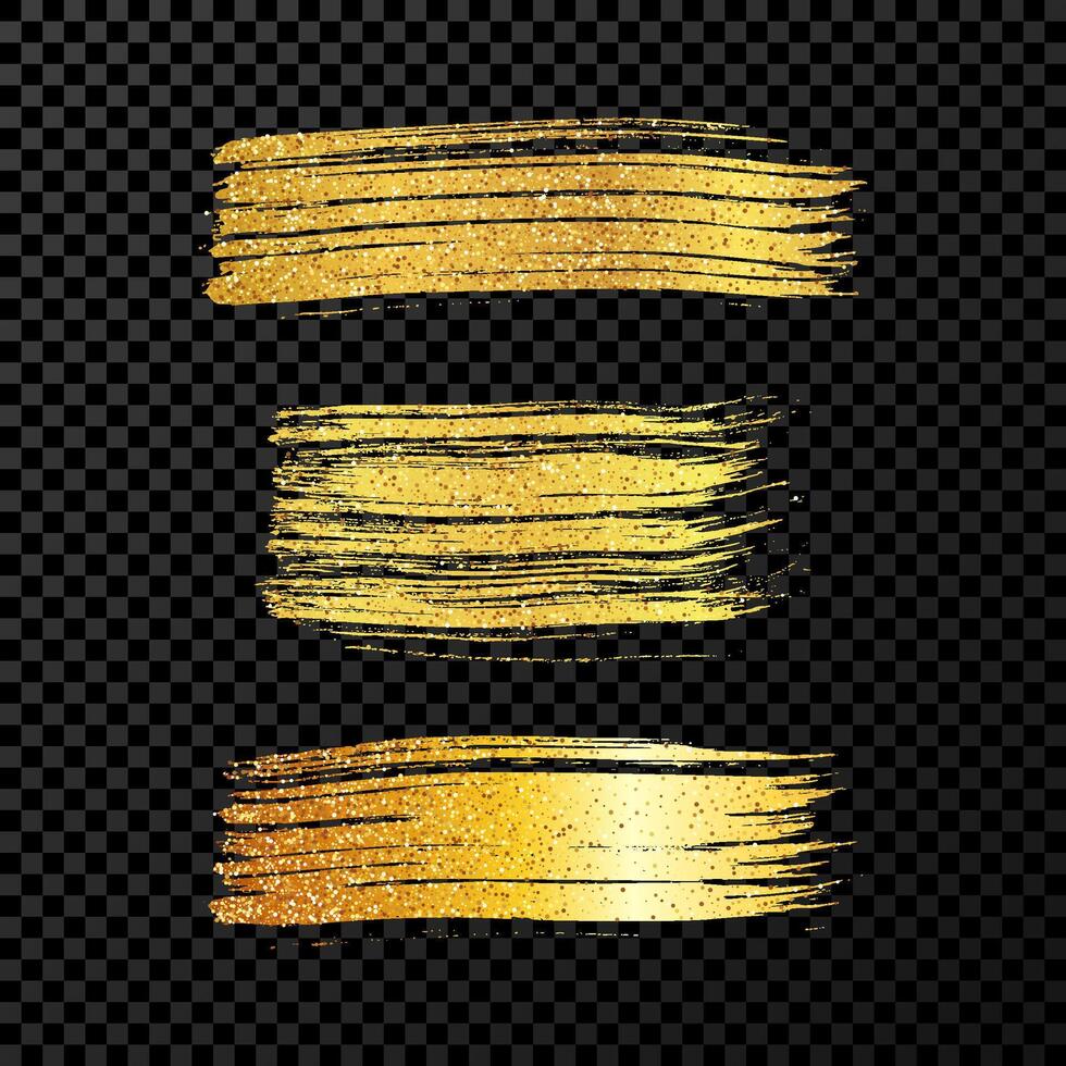 Set of gold strokes. Hand drawn ink spots isolated on dark background. illustration vector