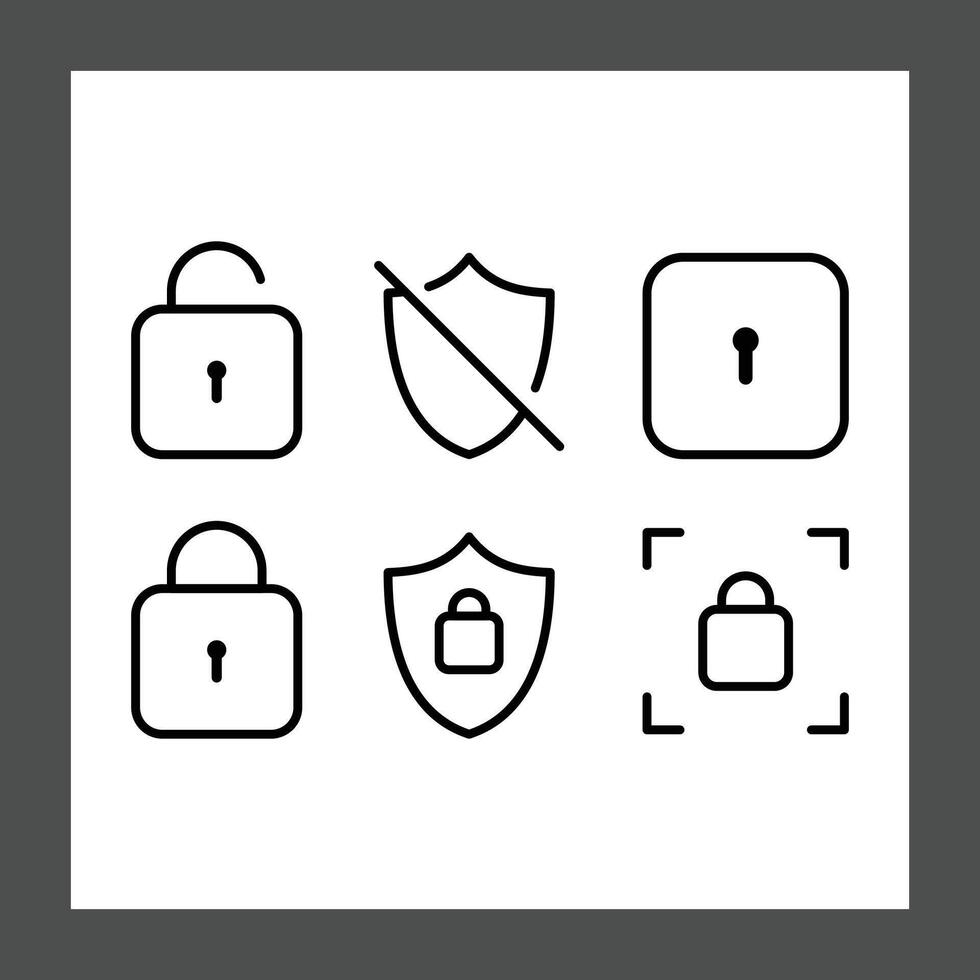 Six simple line icons representing security concepts vector