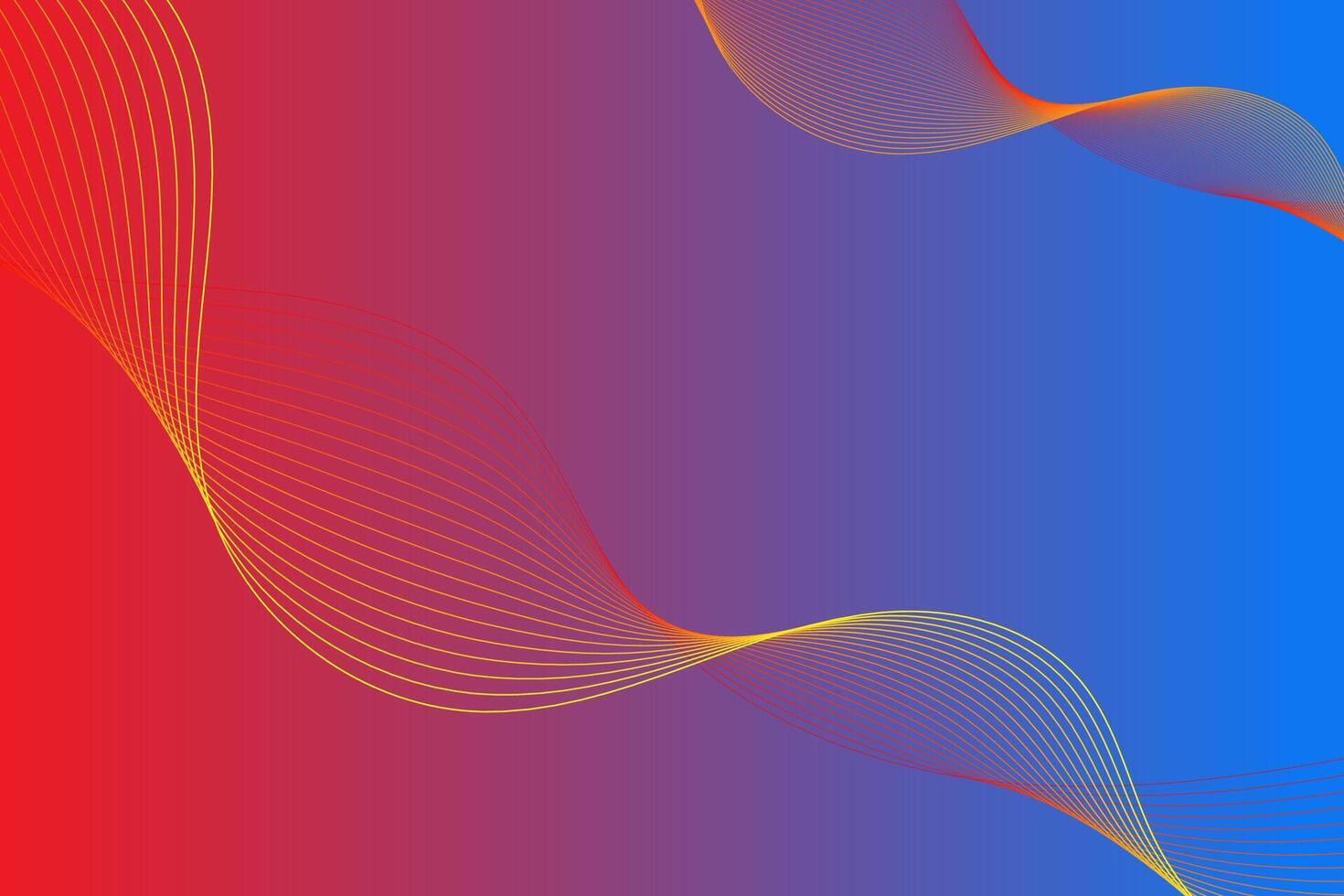 Abstract gradient background with red to blue transition and flowing yellow wave lines vector