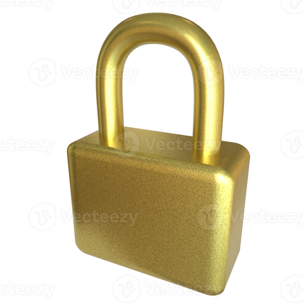 The Gold lock for security concept 3d Rendering. png