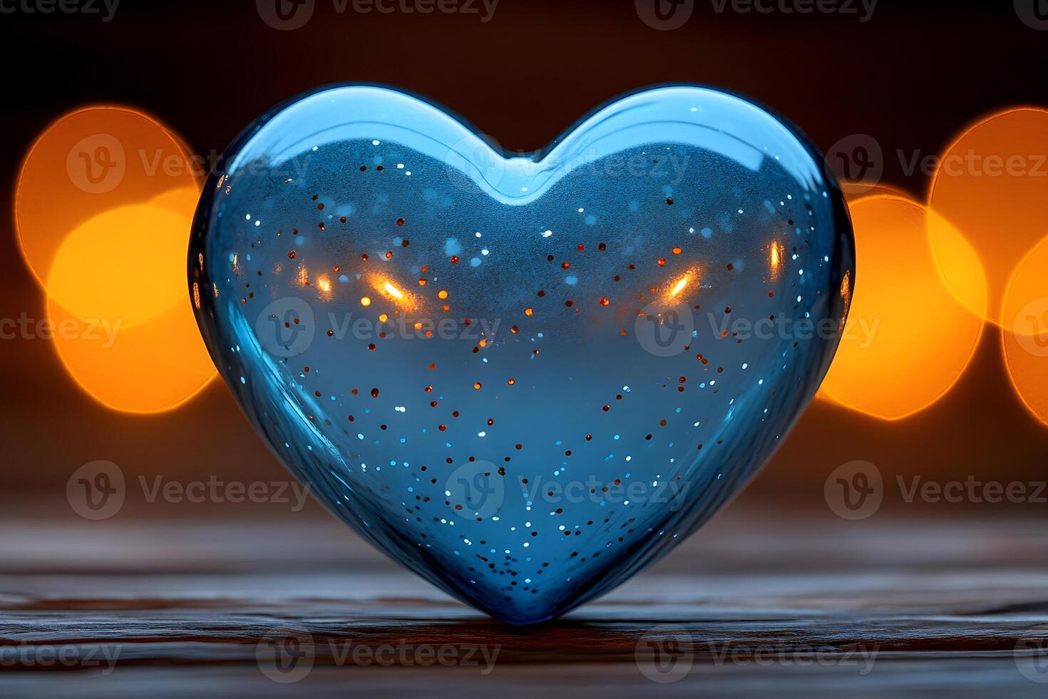 Romantic Blue Heart Ornament with Warm Bokeh for Love-Themed Designs photo
