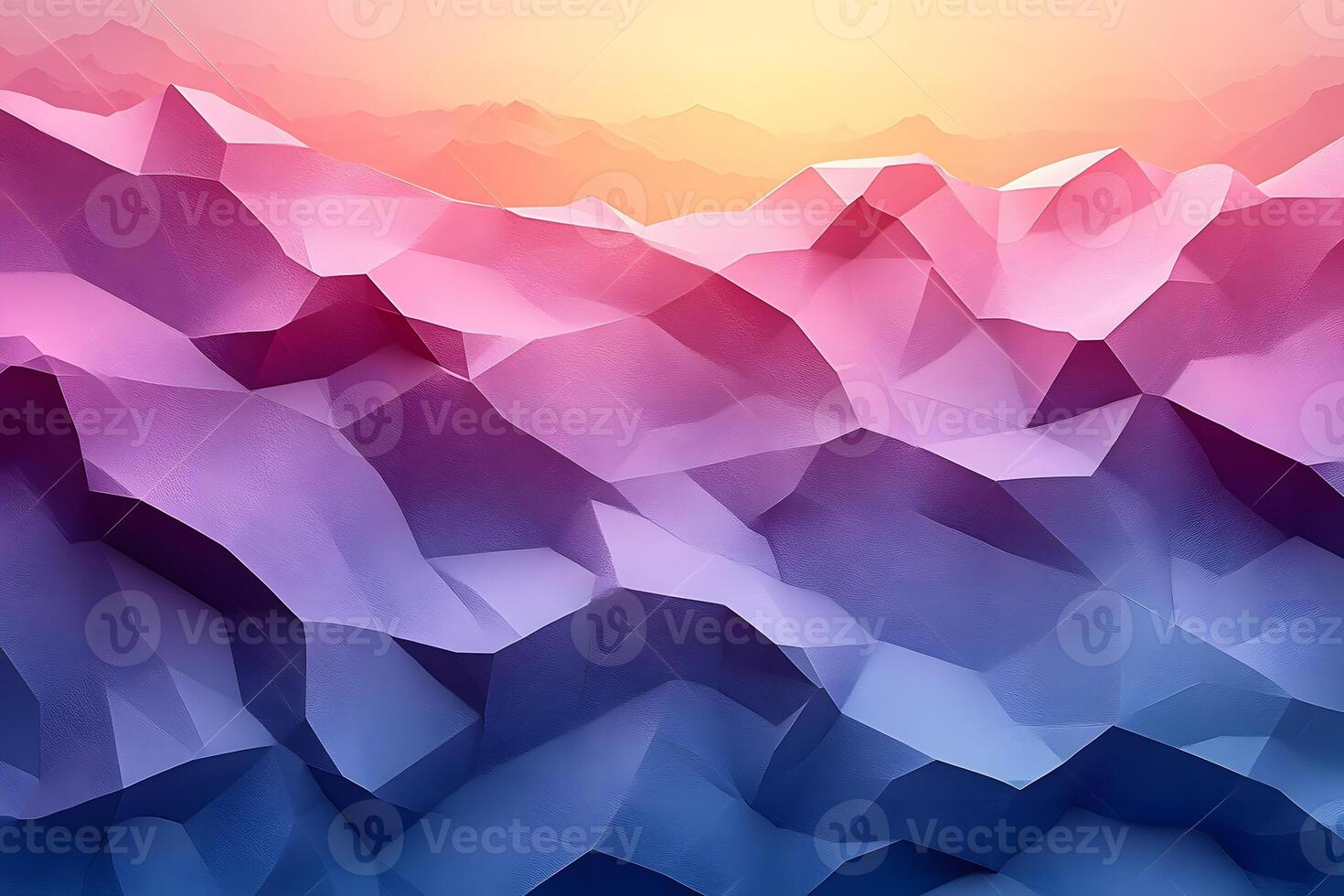 Abstract Geometric Mountain Landscape with Sunset Gradient photo