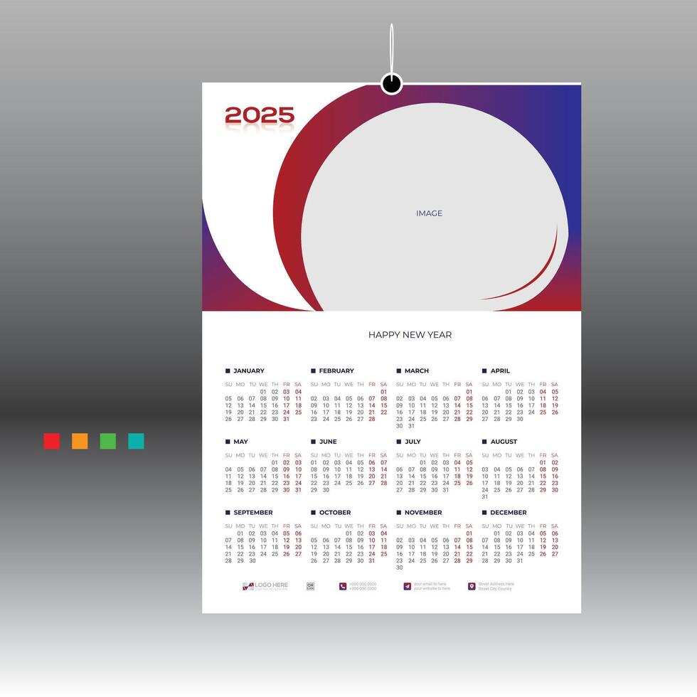12 month 2025 wall calendar design vector