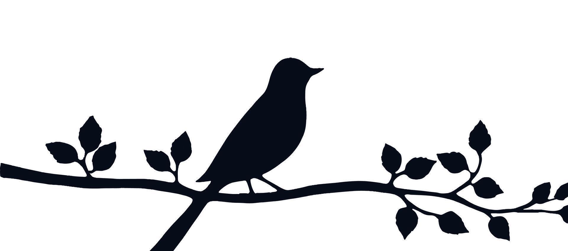 Bird silhouette on branch with leaves vector