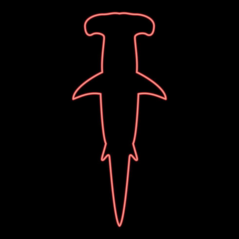 Neon shark hammer head red color style vector