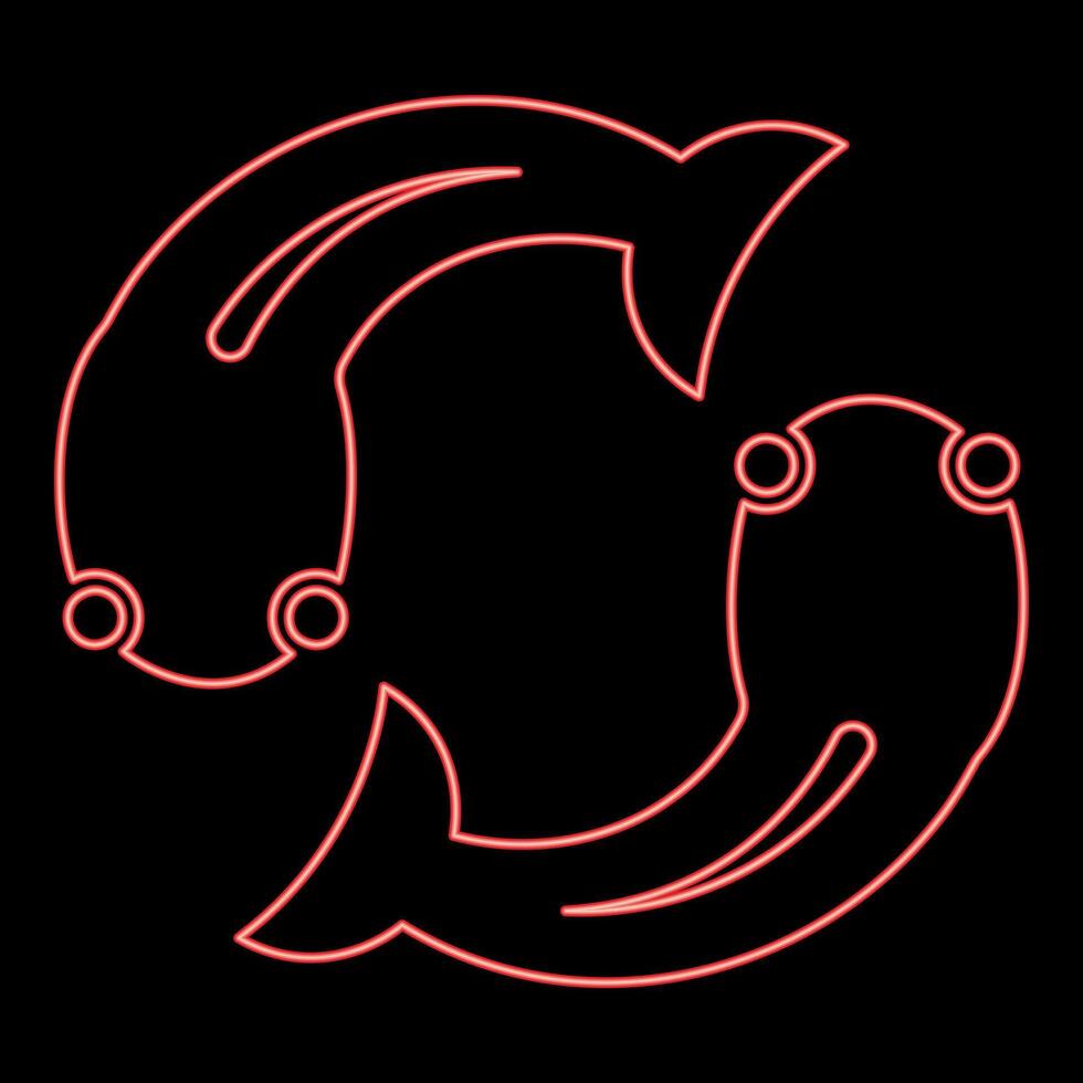 Neon fish goby two moves in circle red color style vector