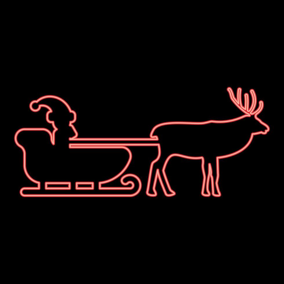 Neon santa Claus in a reindeer wagon chariot with sled red vector
