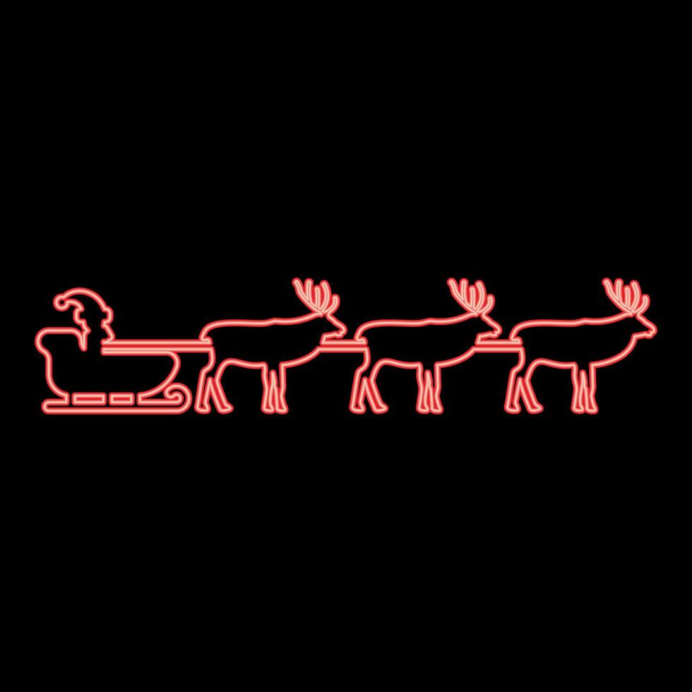 Neon santa Claus in a reindeer wagon chariot with sled red color vector