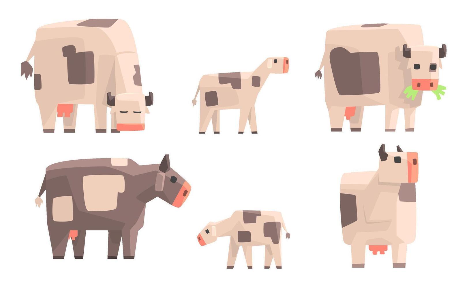 Cow, Bull and Calf Set, Geometric Farm Animals, Livestock Illustration vector