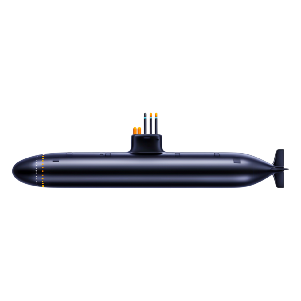 Detailed Side View of a Modern Submarine on Transparent Background png