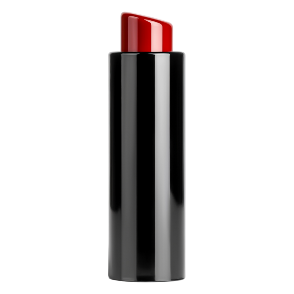Sleek Black Bottle with Red Cap for Cosmetic or Skincare Product png