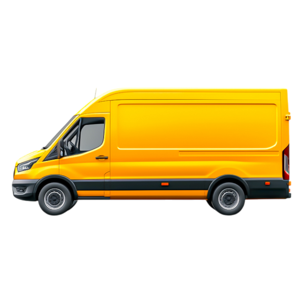 Bright Yellow Delivery Van Side View on png