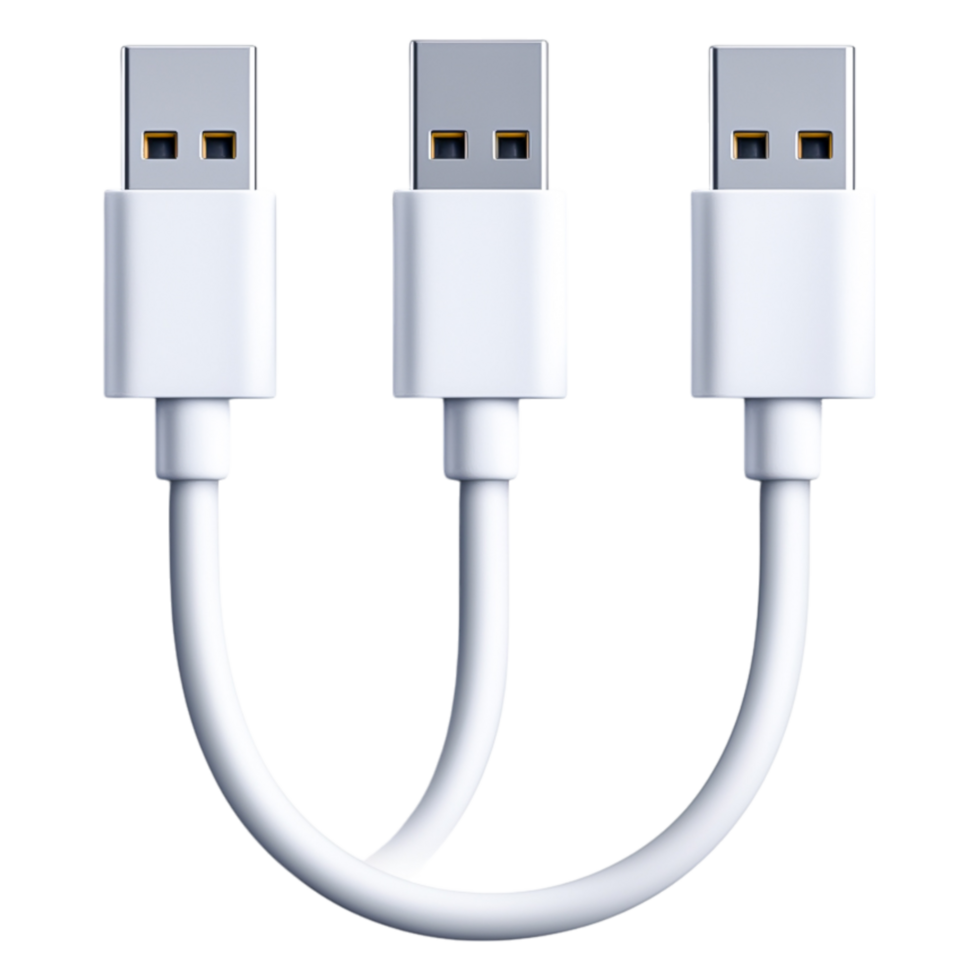White USB Cable with Three Connectors for Versatile Charging Needs png