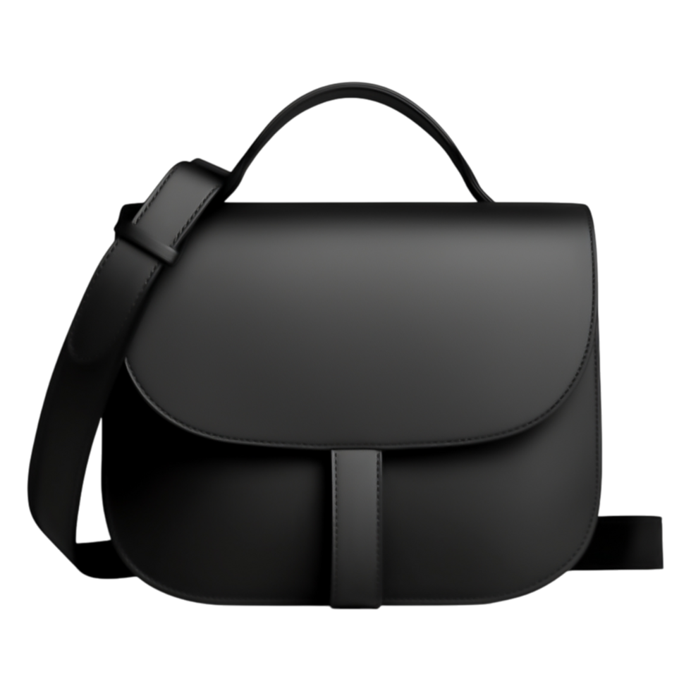 Classic Elegant Black Leather Bag with Simple Design and Strap png