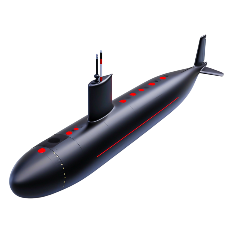 Detailed View of a Modern Black Submarine with Red Accents png