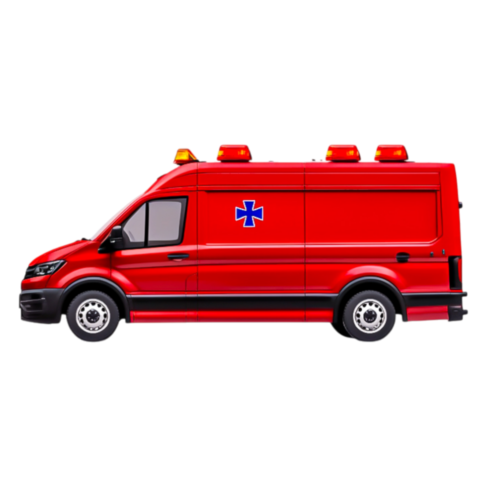 Bright Red Ambulance with Emergency Lights and Medical Symbol png