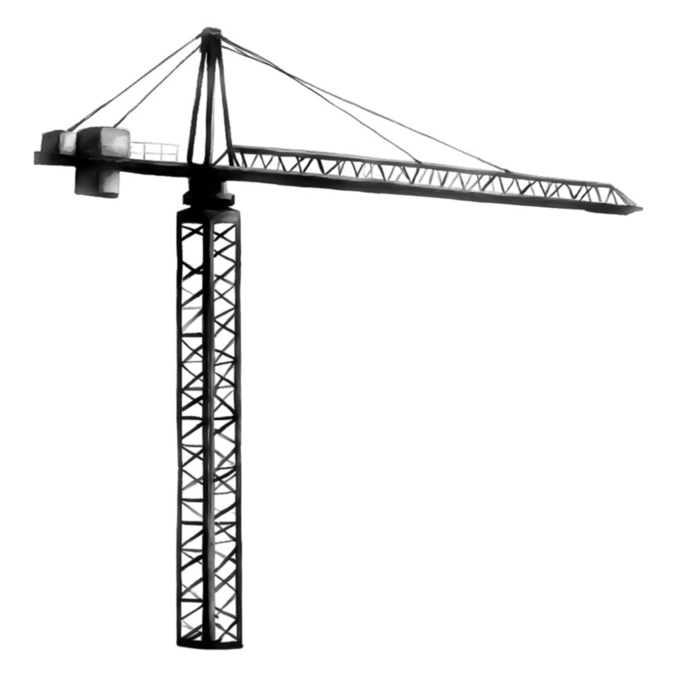 Tall industrial crane with detailed structure and urban background png