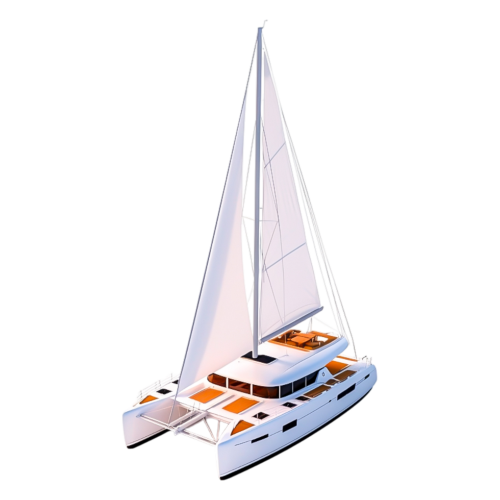 Elegant White Sailing Catamaran Gliding Over Clear Blue Water png