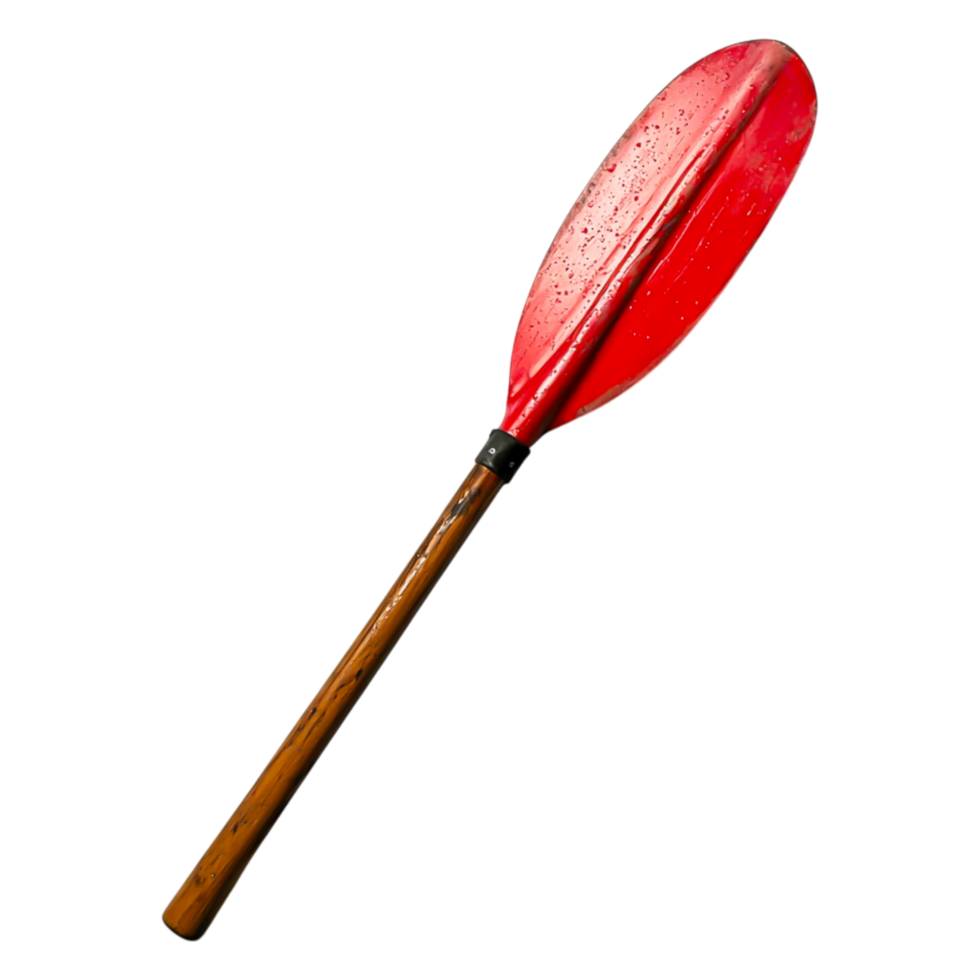 Bright Red Kayak Paddle with Water Droplets on Wooden Shaft png