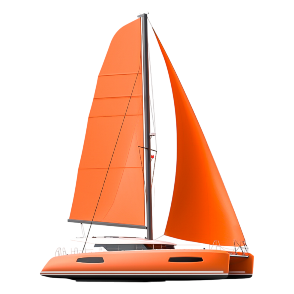 Vibrant Orange Catamaran Sailboat with Modern Design on png