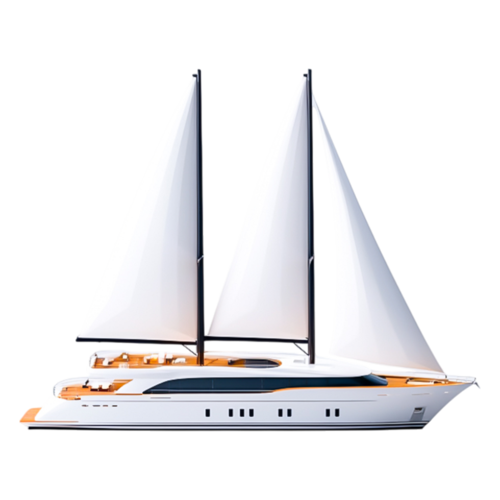 Elegant White Sailing Yacht with Two Billowing Sails and Deck png