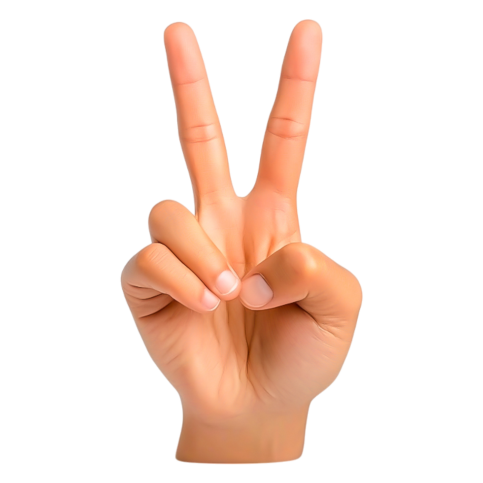 Hand Gesture Symbolizing Peace and Friendship with Two Fingers Raised png