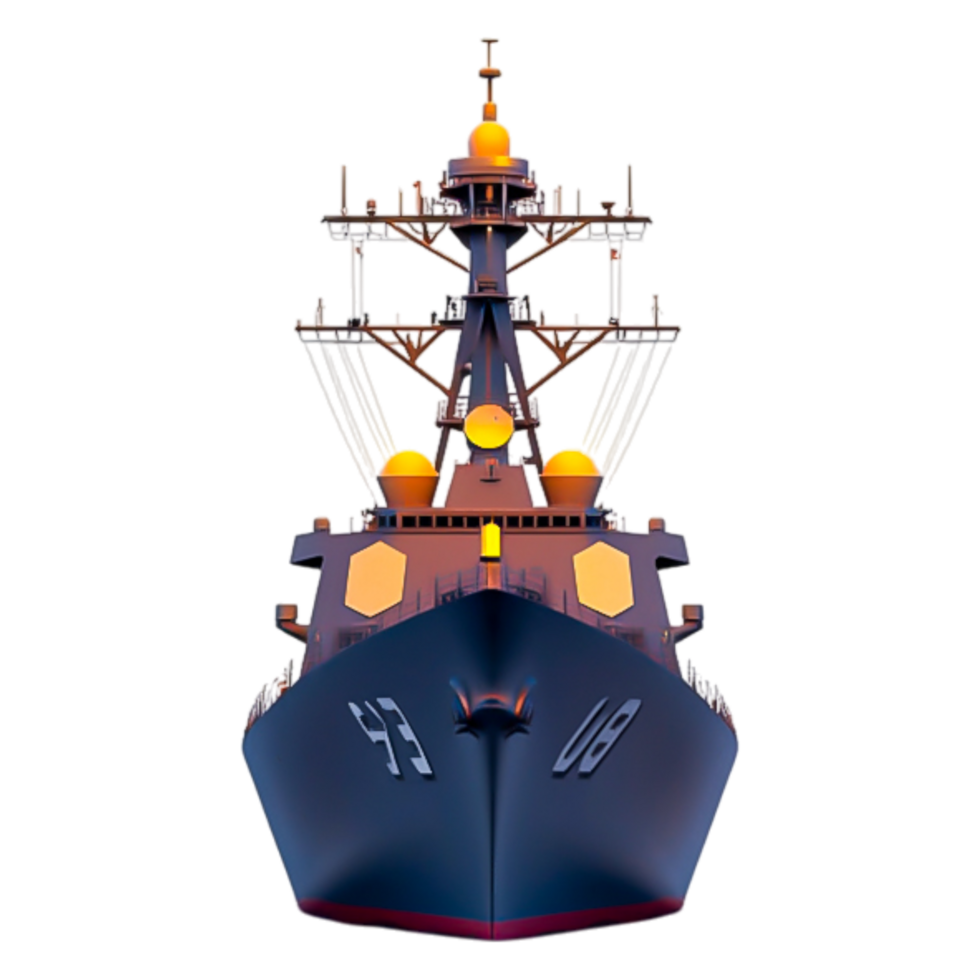 Naval Ship with Advanced Radar and Antenna Systems Front View png