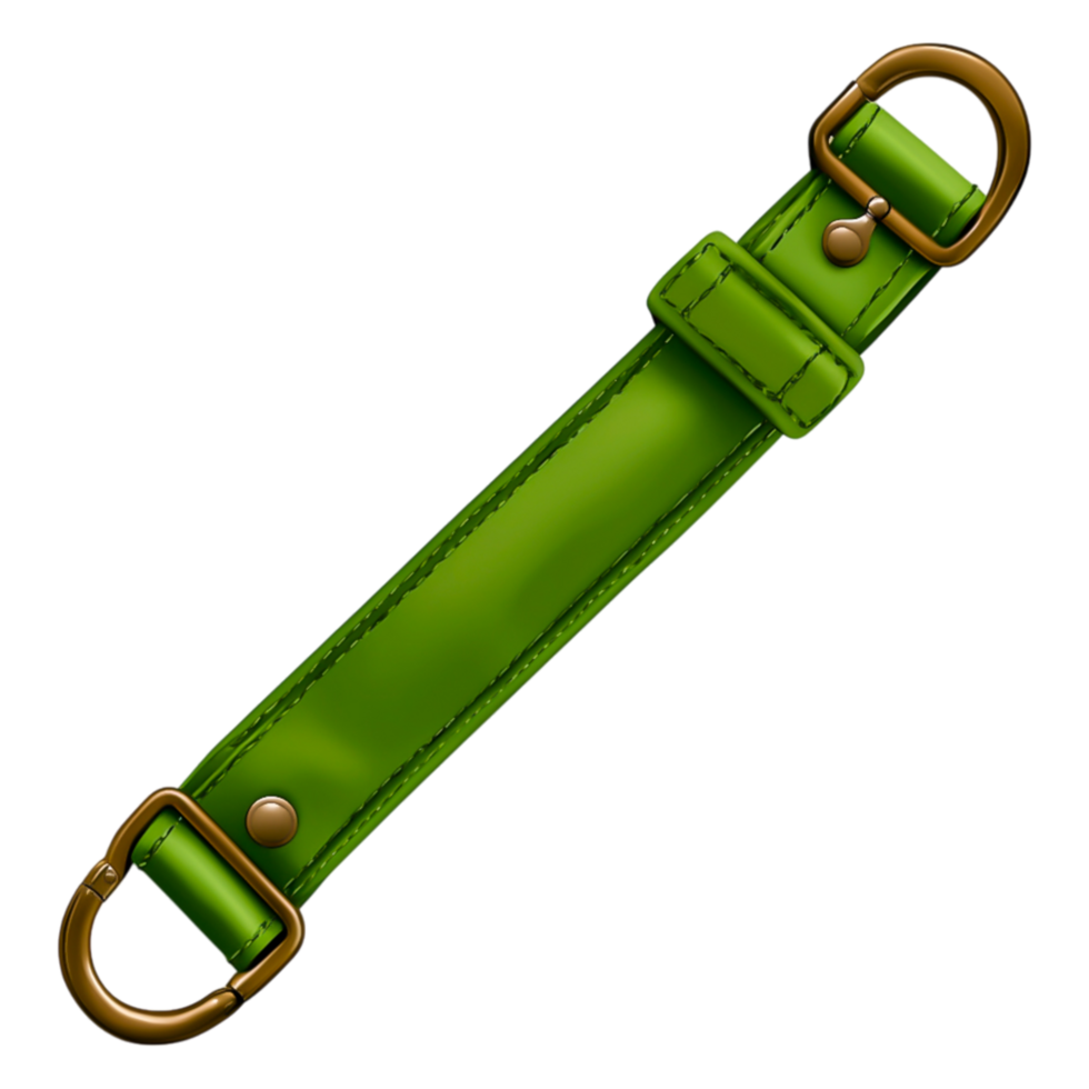 Bright Green Leather Strap with Metal Buckles and Stitching Detail png