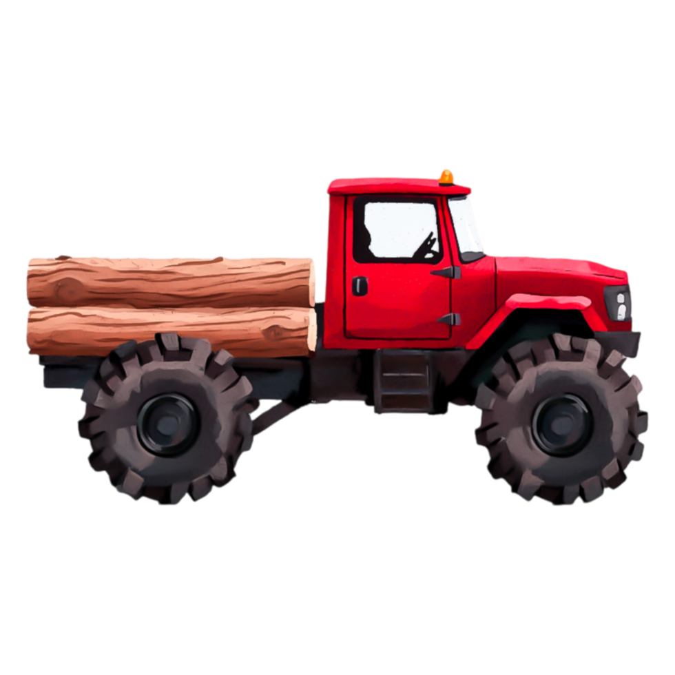 Red Truck with Logs on Flatbed for Constructind Logging Use png