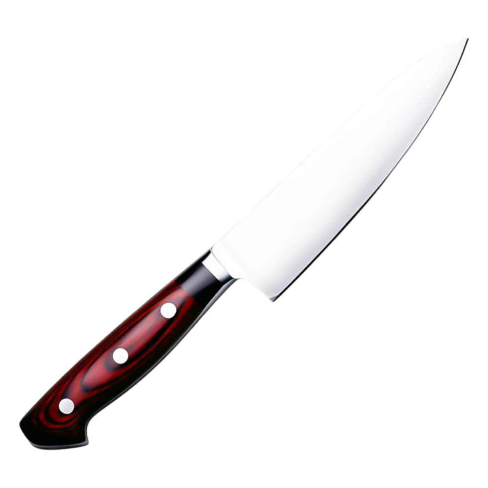 Kitchen Knife with a Red Handle and Sharp Stainless Steel Blade png