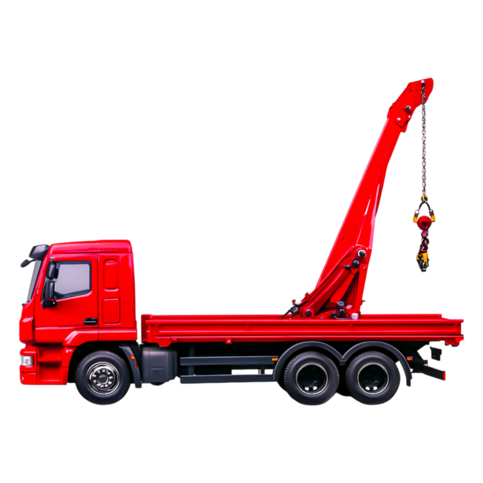 Red Crane Truck with Extended Boom on png