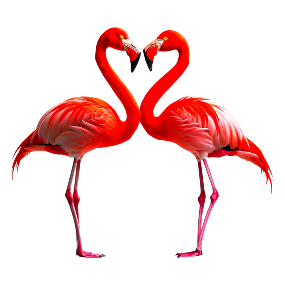 Two Vibrant Flamingos with Intertwined Necks in Elegant Pose png