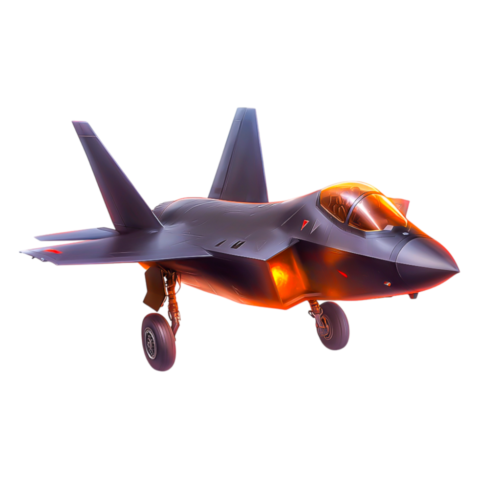 Sleek Military Jet Ready for Takeoff in Bright Sunset Environment png