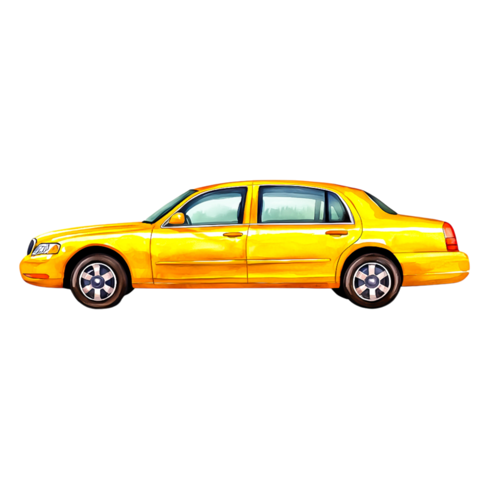 Vibrant Yellow Taxi Car in Side View Clean Background png