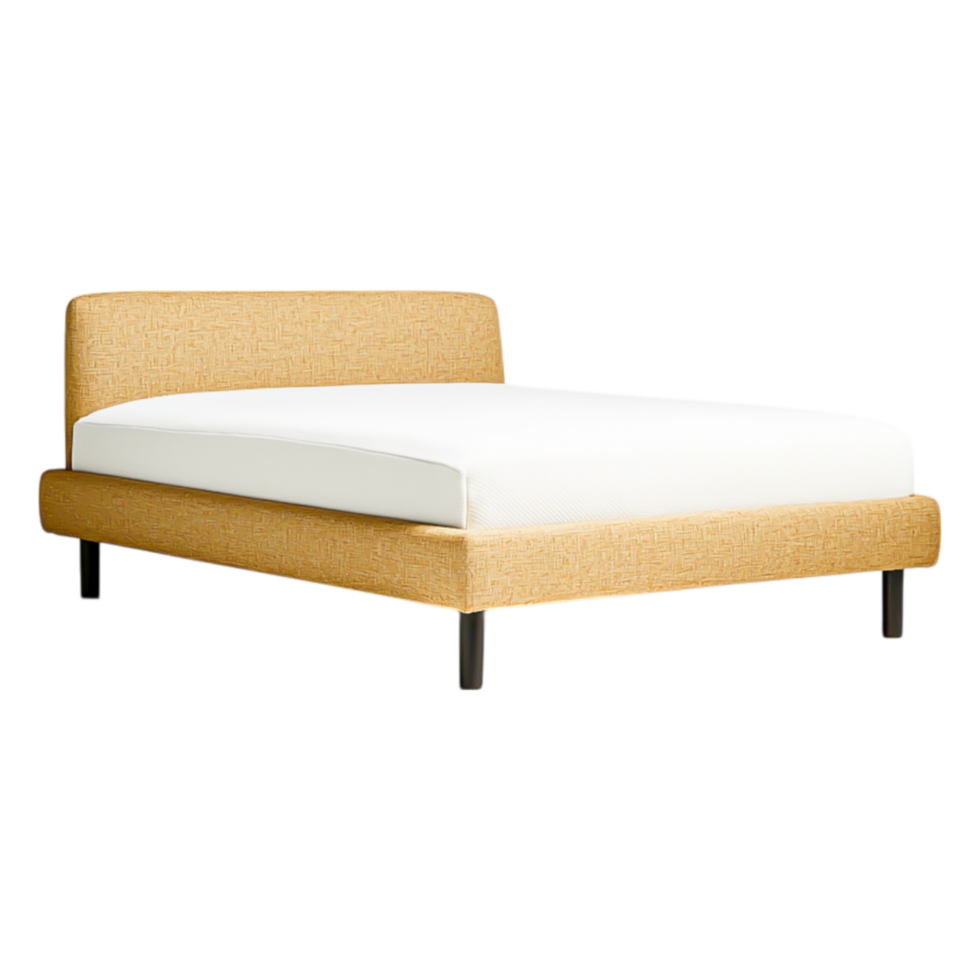 Modern Minimalist Bed Design with Soft White Mattress and Yellow Frame png