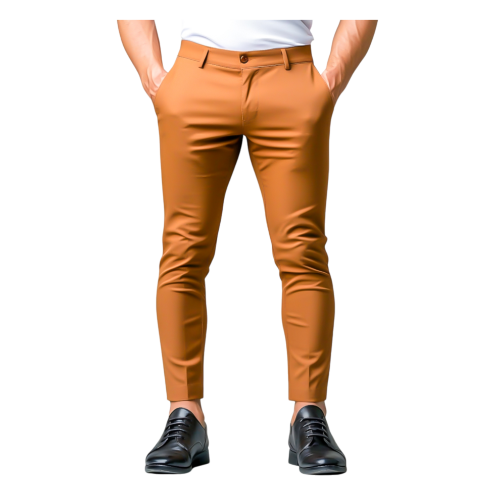 Stylish Man in Brown Trousers and Black Shoes with White Shirt png