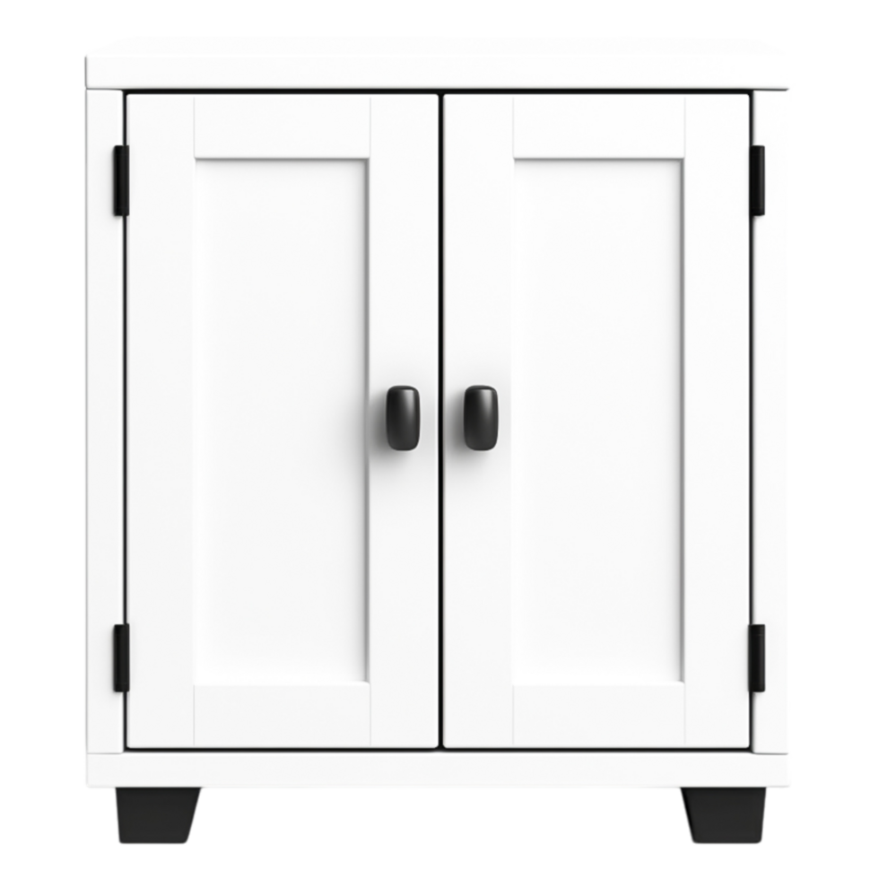 Modern White Cabinet with Black Handles and Simple Design png