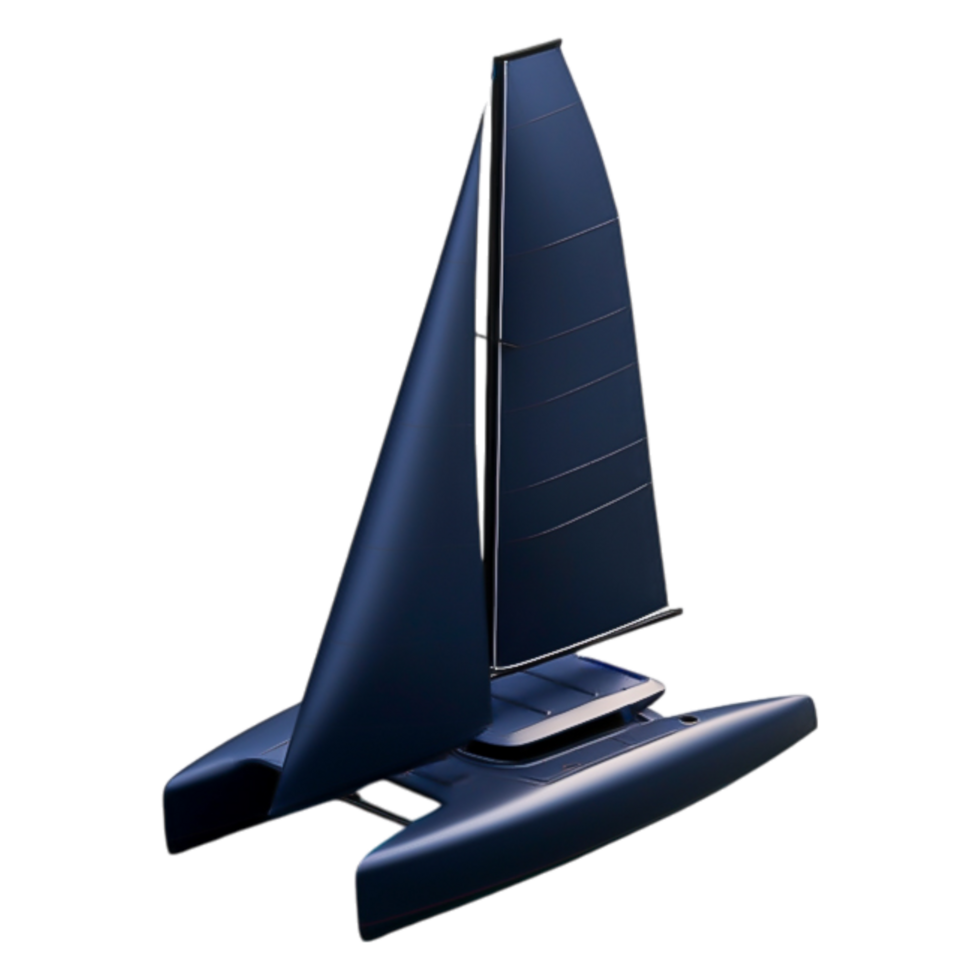Sleek Modern Sailboat with Blue Sails on Background png