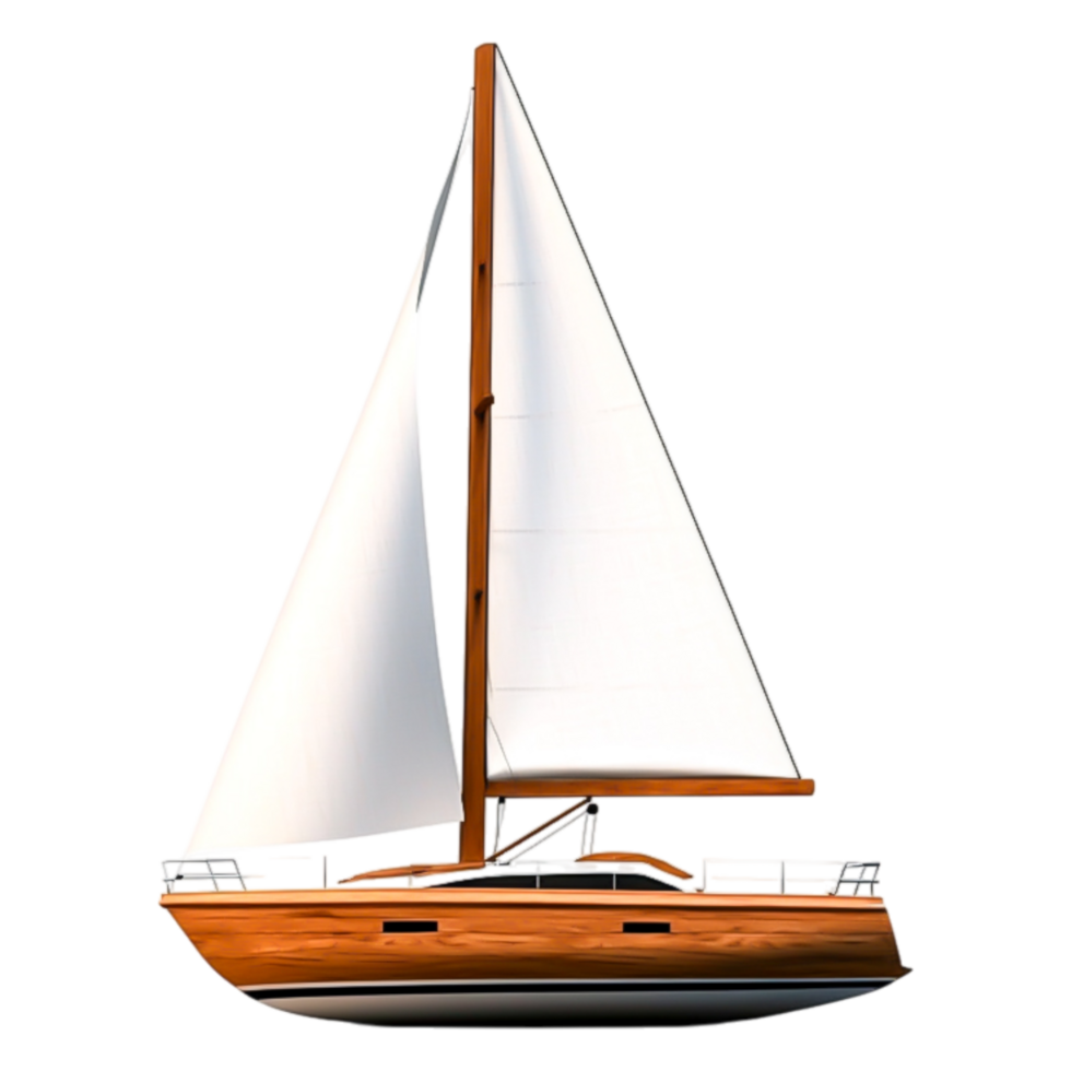 Elegant Wooden Sailing Boat with White Sails on Clear Background png