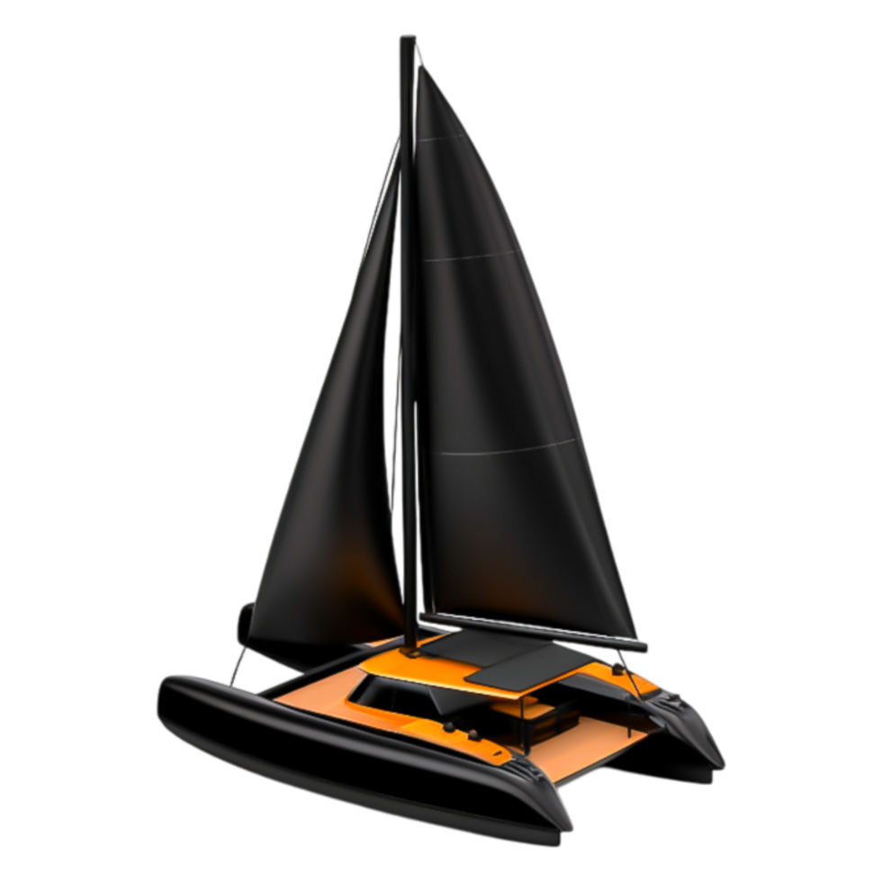 Sleek Black and Orange Sailing Vessel on Calm Water Background png