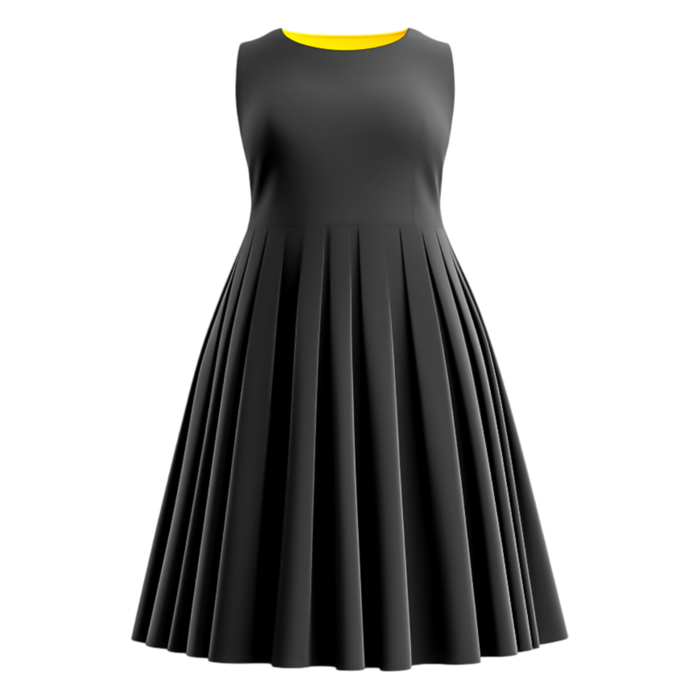 Elegant Black Dress with Yellow Collar in Simple Pleated Style png