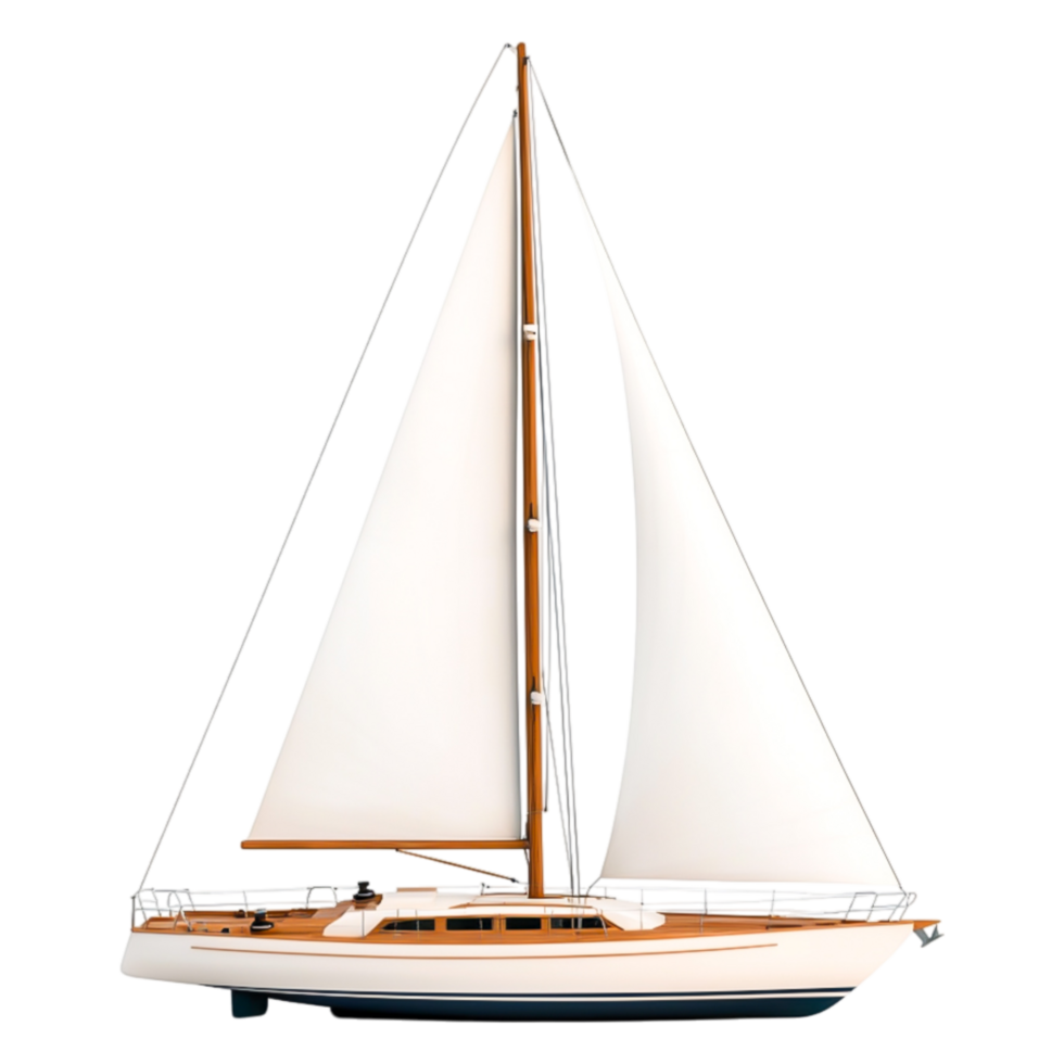 Classic sailboat with white sails in a calm sea environment png