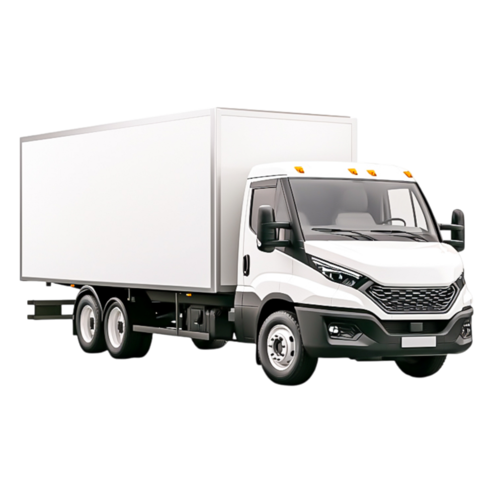 Large White Delivery Truck with Empty Cargo Space for Transport png