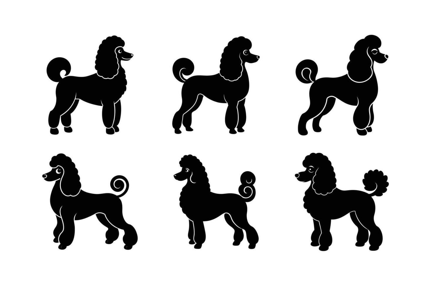 Variety of poodle dog silhouettes for creative projects vector