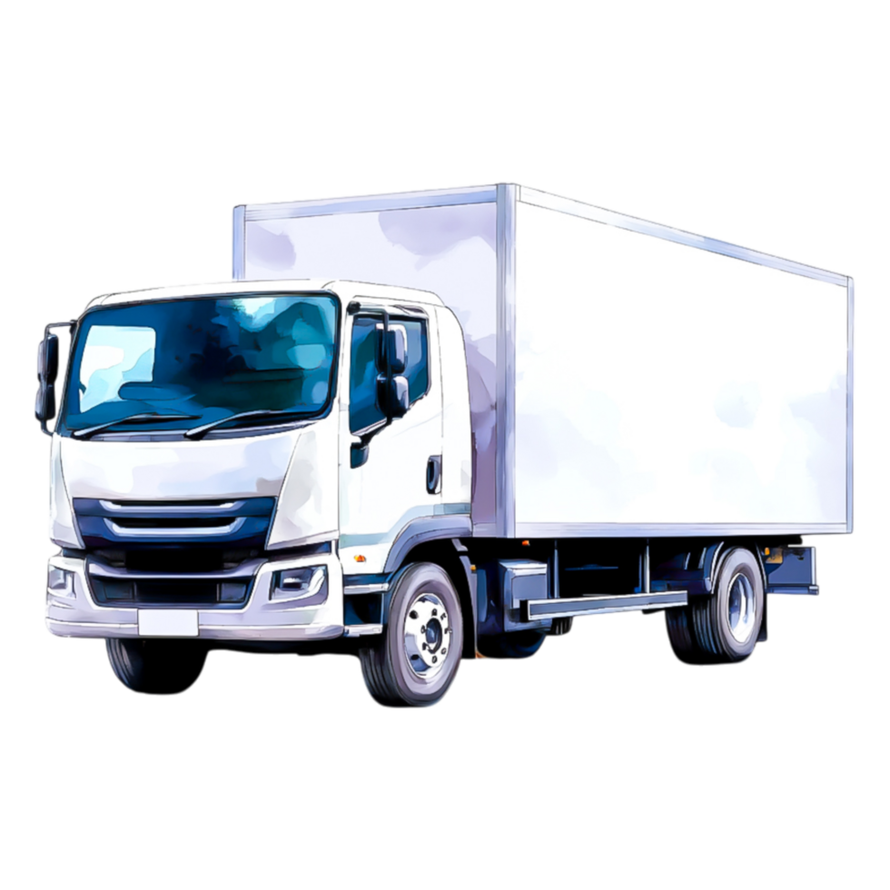 Bright White Delivery Truck with a Large Cargo Area in Motion png