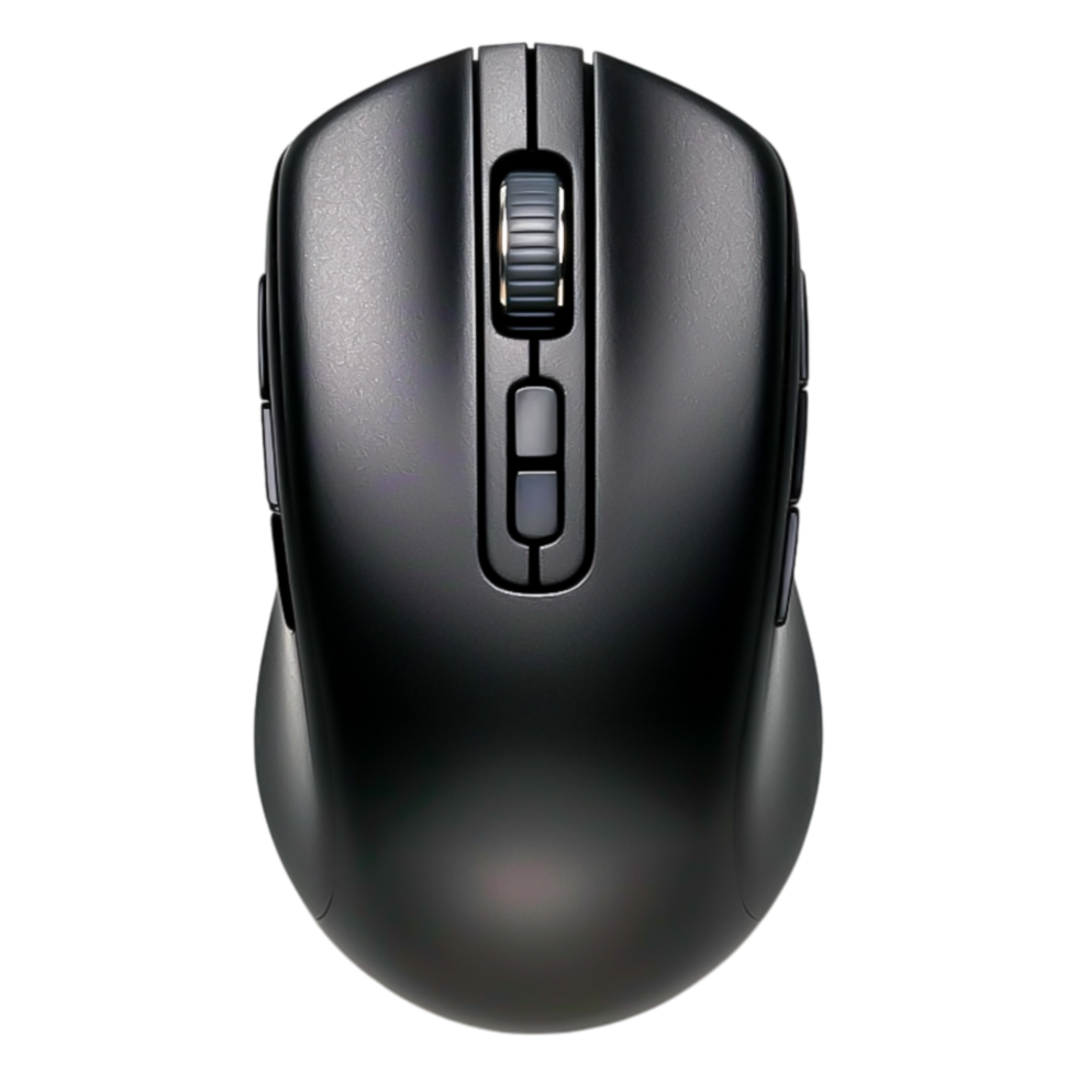 Black Wireless Computer Mouse with Scroll Wheel and Ergonomic Design png