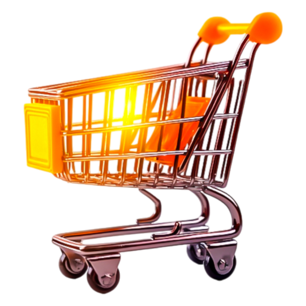 Bright and Cheerful Shopping Cart with Orange Details on png