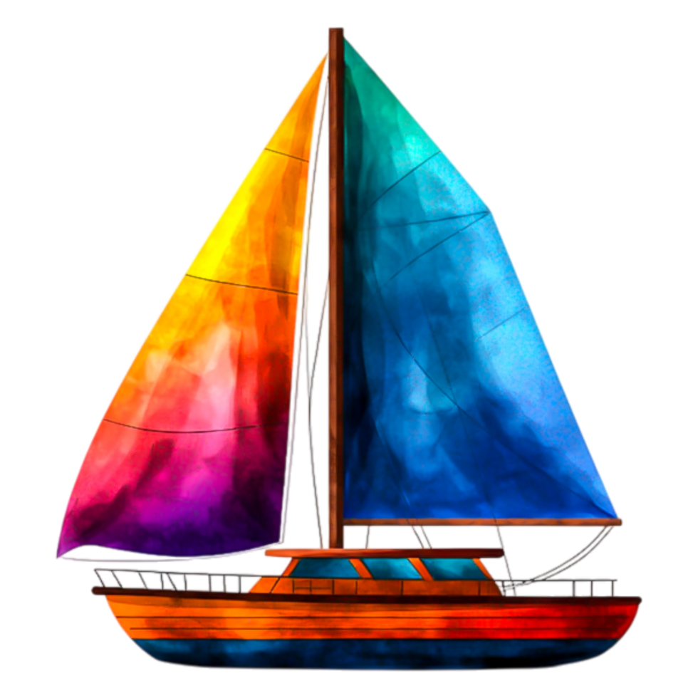 Colorful Sailboat Illustration with Bright Rainbow Sails at Sea png